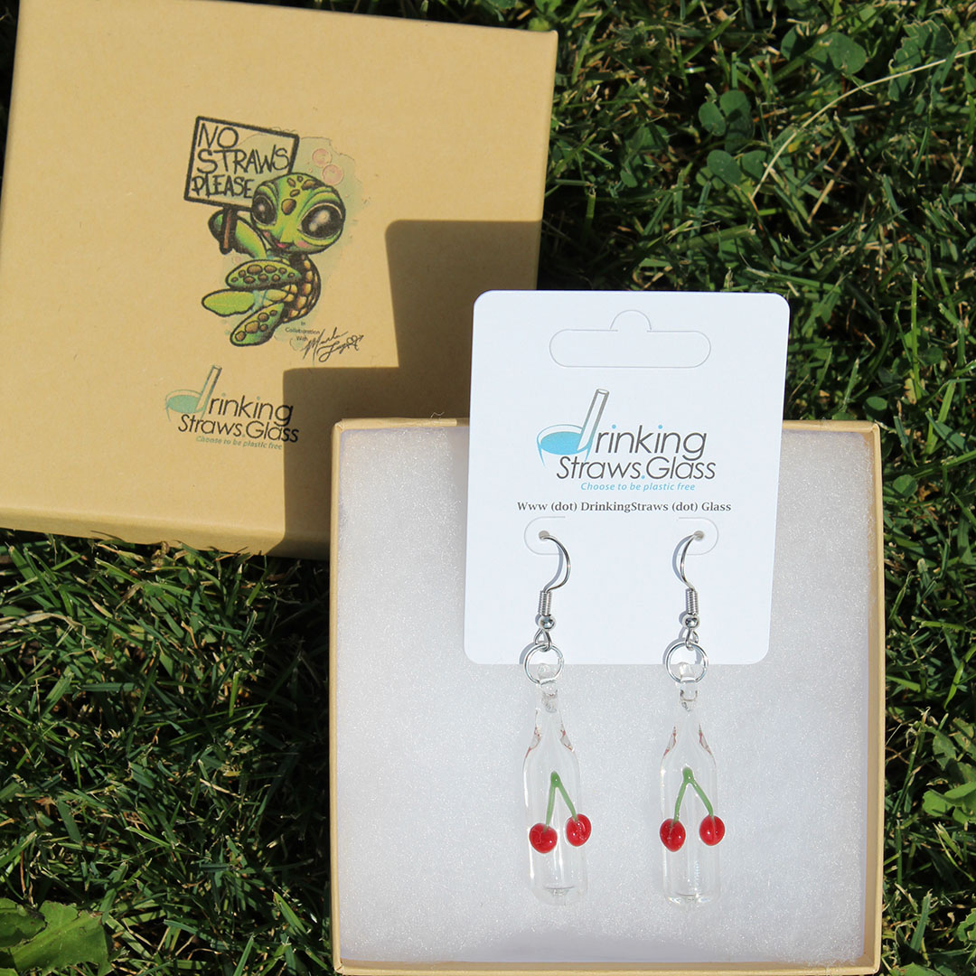 Cherries Glass Bottle Earrings